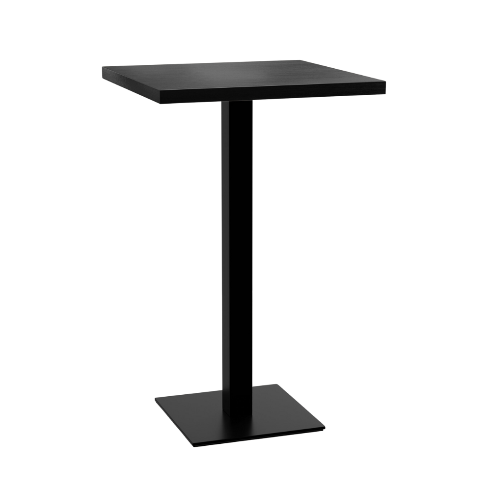 Gastro Stehtisch 60x60 cm | Dunkle Holzoptik | Gusseisengestell